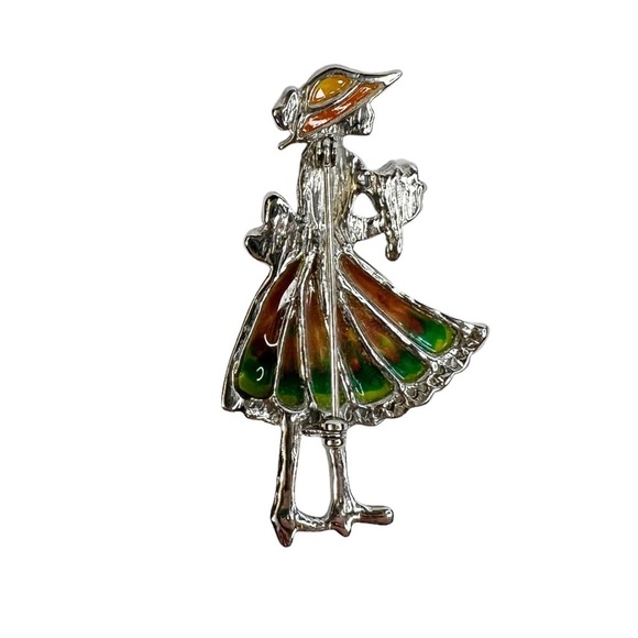 Silver Tone & Enamel Stained Glass Garden Party Lady Brooch Pin - Picture 4 of 7